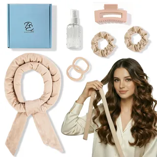 PURESSENSE Beauty Lockenwickler über Nacht für Locken ohne Hitze – Heatless Curls Band – Haarnudel Set für hitzefreie Overnight Curls & Blowout Hair – Lockenband für grosse Locken (Beige, 155 cm)