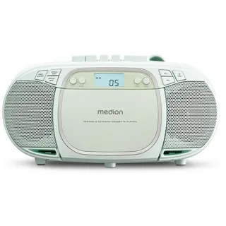 Medion E66476 Stereo Sound System (Boombox, CD-Player, MP3, Kassette, tragbarer Kassettenspieler für Kinder, UKW Radio, AUX, Kopfhörer, Netz & Batterie) grün