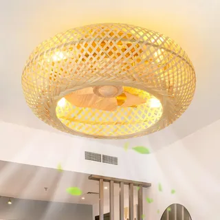 XIN'S Mit Beleuchtung 50CM Vintage Deckenventilator Licht Mit Ventilator Und Fernbedienung Mute 4 Lichter Design Deckenventilator Für Esszimmer Wohnzimmer Schlafzimmer E27 (Glühbirne Nicht Enthalten)