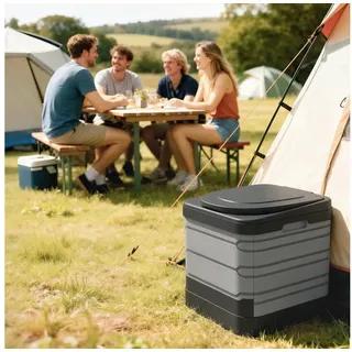 Outsunny Campingtoilette mit 12 Gerinnungspulver-Päckchen 12 Entsorgungsbeuteln, (Faltbare Reisetoilette, 1-St., Trockentrenntoilette), für Camping, Wandern, Reisen, Grau grau