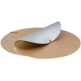 levandeo 4er Set Platzset Tischsets 38cm Rund Silber Gold Lederoptik Tischmatte Beidseitig Tischdeko PU-Leder Tischuntersetzer Tischdeckchen