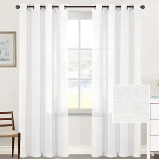 Tenger Home Natur Leinen Gardinen Transparent Vorhänge Voile Gardinen Wohnzimmer Halbtransparent Leinengardine mit Kräuselband Linen Curtains Wohnzimmer 2er Set (Weiß, B 150 x H 150 cm)