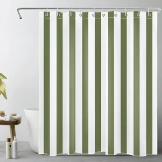LB Grün weiß gestreift Duschvorhang 120x175cm Einfache geometrische Kunst Antischimmel Wasserdicht Badezimmer Vorhänge, Minimalist Extra Kurz Polyester Stoff Bad Vorhang mit Haken