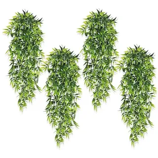 luxuskollektion Kunstgirlande 4er Set Künstliche Hängepflanze Bambusblatt 80cm - Indoor Outdoor Deko, LuxusKollektion grün