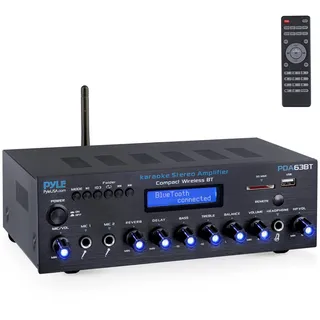 Pyle Verstärker, AV Receiver, Mini Verstärker, Stereo, Bluetooth, 200W-Amplifier, Stereo Receiver – Multi Channel mit FM-Radio, BT, USB/SD, AUX, RCA, Mic-Eingang, BT & FM Antenne