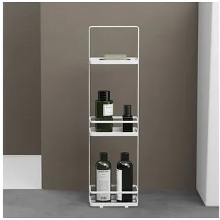 doporro Duschablage ohne Bohren, 3 Ebenen Badregal Stehend, Duschregal Stehend Schmales aus Metall, Modernes Design für Badezimmer und Toilette, Weiß, Reglo-02