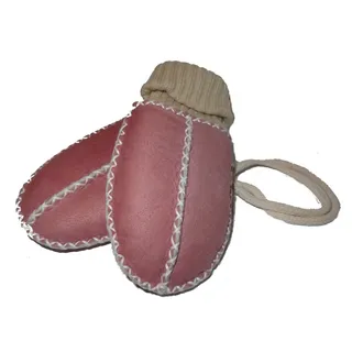 Baby-Lammfell-Handschuhe / - Fäustel mit Strickbündchen, rosa