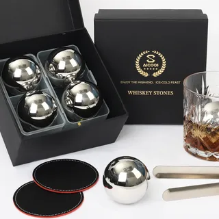 Geschenke für Männer - Eiswürfel Edelstahl Wiederverwendbare Metall Whisky Steine für Jahrestag Und Geburtstag Personalisierte Geschenk für Ihn Ehemann Mann Papa Freund (4 Kugel)