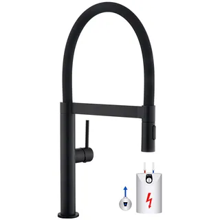 Tohlar Niederdruck Armatur Küche Schwarz, Niederdruck Wasserhahn Küche mit Ausziehbare Brause 360° Schwenkbar Mischbatterien für Küche Armatur Einhandmischer für Küchen Spüle Spültischarmatur