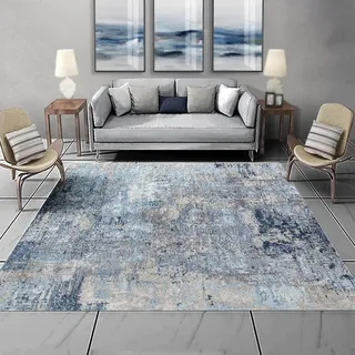 Taidianolp Teppich Wohnzimmer Deko,Blue,150 x 150 cm,Blau Grau Neutral Farbe Abstrakt Muster Modern,Quadratisch Teppiche Waschbar Kurzflor Schlafzimmer Arbeitszimmer