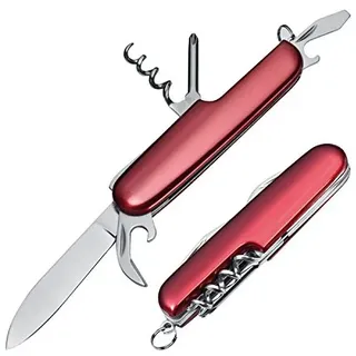 Edles 7-teiliges Aluminium Taschenmesser / Farbe: rot