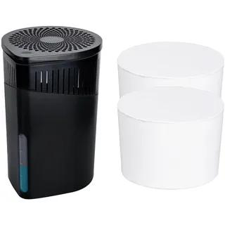 WENKO Raumentfeuchter Mod. Drop Set für optimale Luftentfeuchtung mit 1 kg Calciumchlorid Block und 1 kg Nachfüller Ø 15x23 cm Farbe Schwarz