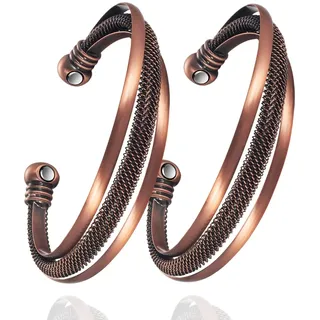 3500 Gauss Magnetische Behandlung Arthritis Männliche und Weibliche Armbänder, 2 Super Starke Magnet Kupfer Armbänder, fördert effektiv die Blutzirkulation und lindert Arthritis Schmerzen (2PC)