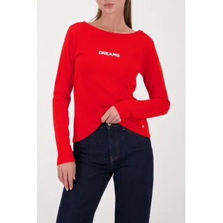 Monari Langarmshirt MONARI "Shirt Dreams", Damen, Gr. 40, chilli pepper, Jersey, Obermaterial: 100% Baumwolle, unifarben, regular fit normal, U-Boot-Ausschnitt, abgesteppte Kante, Shirts Langarmshirt, U-Boot-Ausschnitt, Regular Fit, mit Schriftzug