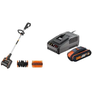 WORX WG441E.9 Akku-Multi-Bürste 20V -multifunktionale Oberflächenbürste & WA3601 PowerShare Akku mit Ladegerät Set - 20V 2000mAh Li-Ion Akkubatterie & Akku Ladestation