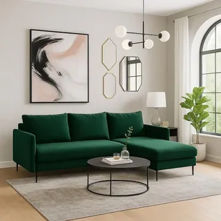 GUTTO Ecksofa BELLISSIMA Schlafsofa Gruen mit Schlaffunktion Sofa  Velour Samt mit Bettkasten und Stauraum - Grün