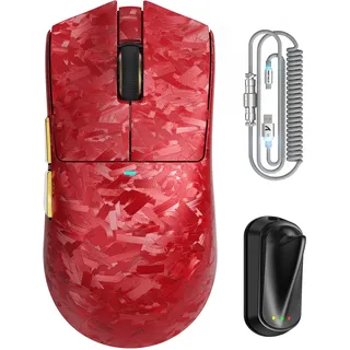 ATTACK SHARK X11 Ultra Kabellose Gaming-Maus mit C06 Ultra LED-Kabel, Carbonfaser-Verbundgehäuse, 54L15 MCU, PAW3950MAX, 8000Hz, BT/2.4G/Wired, bis zu 42000 DPI (Rot)