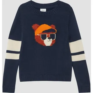 s.Oliver Strickpullover mit Kontraststreifen und Plüsch-Intarsien Blau 128/134