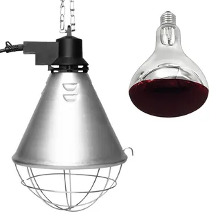 NCC-Licht Aufzuchtleuchte mit Schutzkorb und IR-Lampe BR125 150W Rot | Infrarot-Wärmelampe mit Schutzkorb und 5m Kabel mit Stecker, Ideal zur Aufzucht von Hühner, Ferkel und andere Tiere