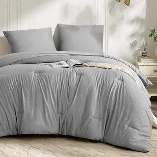 BEDSURE Bettdecke Ohne Bezug 135x200 - Bettdecke 135x200 mit Kissenbezug 80x80 cm - Kationische 2-teilig-Bettdecken-Set für Allergiker 4 Jahreszeiten Duvet, 1x Bettdecken, 1x Kissenbezug, Nebelgrau