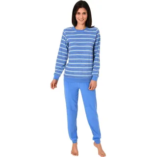 RELAX by Normann Kuscheliger Frottee Pyjama für Damen mit Bündchen und geringelten Oberteil - 291 13 772, ; 48