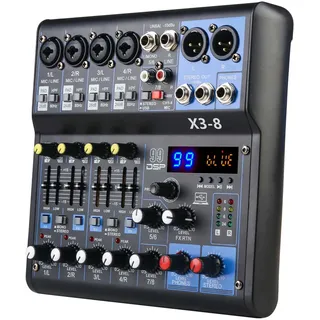 8 Kanal Mischpult Dj Mixer Stereo mit 99 DSP Effektoptionen