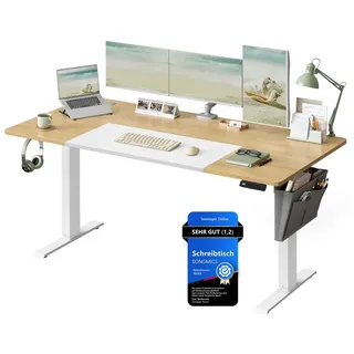 Songmics Höhenverstellbarer Schreibtisch elektrisch 160cm Memory-Funktion mit 4 Höhen pastellgelb - Gelb