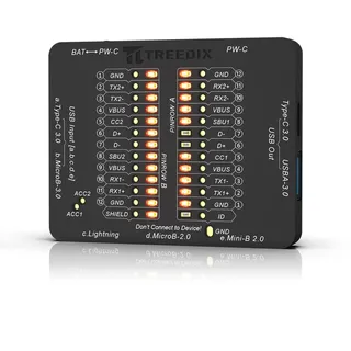 Treedix USB Kabeltester USB-C-Kabeltester Datenkabeltester Prüfplatine, USB Tester für Type-C, USB-A 3.0, Micro-B 3.0, Micro-B 2.0, Mini-B 2.0 sowie für Lightning-Kabel indem Sie die LEDs überprüfen
