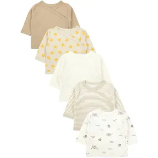 TupTam Baby Jungen Langarm Wickelshirt Baumwolle 5er Set, Farbe: Braun_Sterne_Beige_Streifen_Tiere, Kinder Größe: 74 - 74