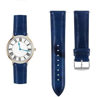 CeiBand Leder Armband für 20mm 22mm, Uhrenarmband für Damen und Herren, Weich Leder Verstellbare Ersatzarmband, Edelstahl Dornschließe Uhrenarmbänder für 20mm 22mm - Blau