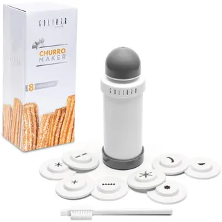GOLIBER Churro Maker Machine – 8 verschiedene Düsen für Churros Maker Machine – Churreras Para Churros und Käsestrohpresse – Churro Spritzspitze mit einfachem Griff (Grau)