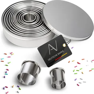 AVANA Edelstahl Ausstechformen 12 Stück Ringe Keksformen Cutter Set Speiseringe Keks Cookie Rund Plätzchen Ausstecher mit Aufbewahrungsbox