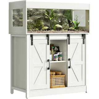 Herture Reptilien Terrarium mit Unterschrank, 150L Reptilien Terrarium mit Ständer, für Bartagame, Schlangen, Jungtiere, Schiebetüren aus Acrylglas, Gitterdeckel, Steckdose, 90x46x41cm, EPX06RTW