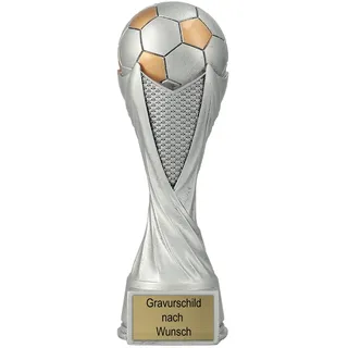 Pokal-Fabrik - Fußball Pokal mit Gravur Wunschtext 21 cm Resin Sportfigur – personalisierte Geschenk-Trophäe für Fussball WM, Sport Events, Wanderpokal und Kindergeburtstag