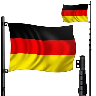 Kesser KESSER® Teleskop Fahnenmast Aluminium 6,30m Bodenhülse 60cm inkl Deutschlandfahne Höhenverstellbar Flaggenmast Mast Deutschland Flagge Alu