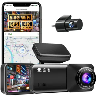 Osmo Dashcam Pro 2.0 4K Dashcam mit 1080P Heckkamera, WiFi, 64GB SD Karte, Dual Kamera, 170° Weitwinkel, Nachtsicht, Loop Aufzeichnung App Steuerung