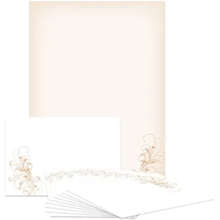 Briefpapier-Set Neutral braun DS100 – 10 Blatt Designpapier, 10 Umschläge B6 mit Motiv bedruckt – Hochwertiges Motivpapier, Brief, Jubiläum, Einladung, Geburtstag, Liebesbrief – DIN A4, 90 g/m2