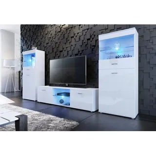 borchardt Möbel Wohnwand BORCHARDT MÖBEL "Scala, Mediawand 3-teilig mit 2 Vitrinen und Lowboard", weiß (weiß hochglanz), Mit Griffen, Kastenmöbel-Sets, Wohnwand, Mit Griffen oder Push-to-open-Systemen, Fronten matt oder glänzend