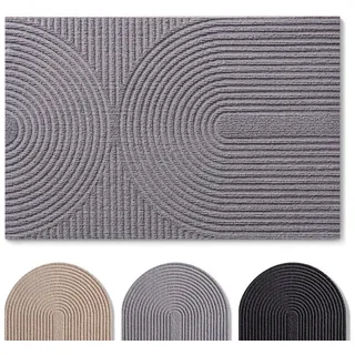 Blumtal Fußmatte 60x90 cm - rutschfeste Schmutzfangmatte - Fußabtreter mit Muster - Fußmatten Haustür - Türmatte aus Polyester - Fußmatte innen/Schmutzfangmatte außen/Türvorleger Hellgrau