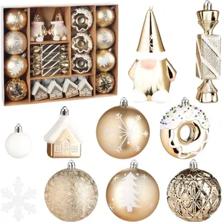Brubaker Christbaumschmuck - Weihnachtskugel mit Donuts, Häuser, Schneeflocken, Kugeln und Bonbons - Baumschmuck | Weihnachten, Gold Weiß - Gold/Weiß