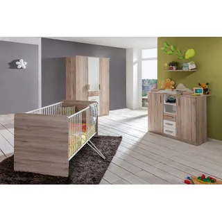 WIMEX Babyzimmer-Komplettset WIMEX "Bergamo", weiß (san remo eiche nb, alpinweiß), B/H: 70cm x 140cm, Holzwerkstoff, Schlafzimmermöbel-Sets, Bett + Wickelkommode + Eckschrank