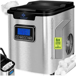 Kesser KESSER® Eiswürfelbereiter Eiswürfelmaschine Edelstahl 150W Ice Maker 12 kg 24 h 3 Würfelgrößen Zubereitung in 6 min 2,2 Liter Wassertank Timer LCD-Display Selbstreinigungsfunktion