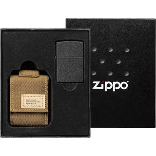 Zippo "Black Crackle" in schwarz mit Nylon Pouch tan EINHEITSGRÖSSE