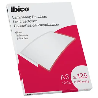 Ibico 627321 Laminierhülle 100 Stück, Glänzende Heißlaminierfolien, Abgerundete Ecken, Ideal für Zeichnungen und Plakate, Transparent, Kristallklar,