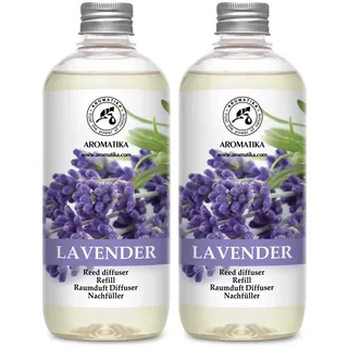 Raumduft Diffuser Nachfüller Lavendel mit Ätherischem Lavendelöl 1L - 2x500ml - Nachfüller Set für Duftdiffusor - Raumbeduftung - Zimmerduft - Diffuser Nachfüllen - Raumluft - Lavendelduft