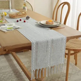 Makramee-tischläufer Mit Quasten, Vintage-tischläufer Im Landhausstil, Moderne Tischdekoration (grau, 33 X 200 Cm)