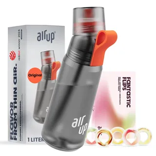 air up® Flasche Twist Pro Starter Set Original, inkl Pods in 5 Geschmacksrichtungen 1l Trinkflasche mit Geschmack, zuckerfrei I auslaufsicher, spülmaschinenfest & BPA frei I in Charcoal Grey