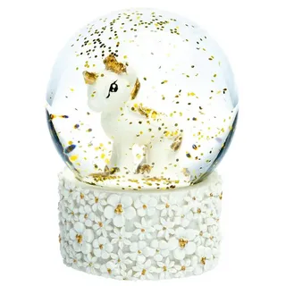SIKORA SK09 Kleine Glas Deko Schneekugel Einhorn Weiss Gold Weihnachten Weihnachtsdeko D:45mm