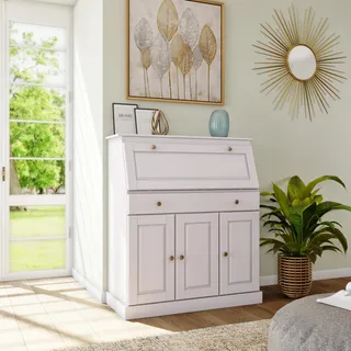 OTTO home Sekretär OTTO HOME "Rossi", weiß, B:97cm H:112cm T:43cm, Sekretäre, Sekretär, aus massiver Kiefer, variabel verstellbare Einlegeböden, Breite 97 cm