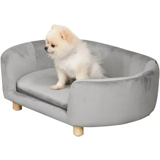 PawHut Haustiersofa Hundesofa Samt moderne Hellgrau